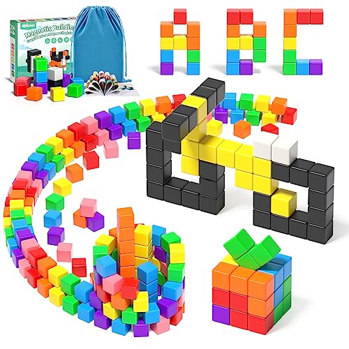 54 PCS Magnetic Blocks, Magnetic Building Blocks for Toddlers 3+, Montessori Toys, Magnetic Cubes, Preschool STEM Educational Sensory Magnet Toys for Kids Ages 3-5 Year Old Boys and Girls