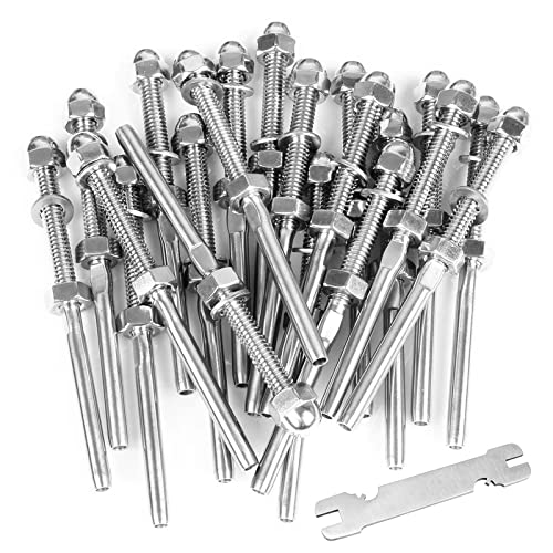 BLIKA 20 Pack 1/8' Cable Railing Swage Threaded Stud Tension End Fitting Terminal for Cable Deck Railing Hand Swage T316 Stainless Steel, Swage Threaded Terminal, 1/8' Cable Railing Hardware