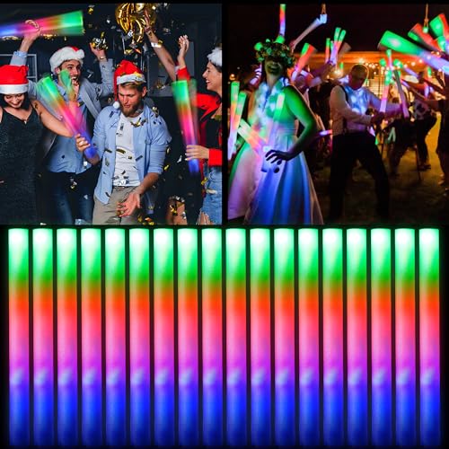 Bietrun 105Pcs Foam Glow Sticks, LED Light up Foam Sticks for Wedding 3 Modes Colorful Flashing,Glow in The Dark Party Supplies for Wedding,Raves,Concert,Party,Camping,New Year Carnival,Concert,Kid