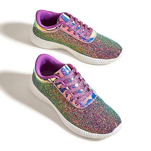 BELOS Women's Glitter Shoes Sparkly Lightweight Metallic Sequins Tennis Shoes(8.5B(M) US, Purple)