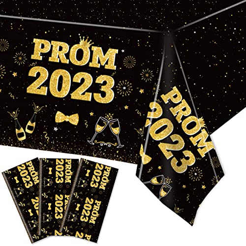 2023 Prom Party Decoration Supplies, 3Pieces Prom Table Cloth 2023, Black Prom Table Cloth Decorations for Party 2023, 108x54 inch