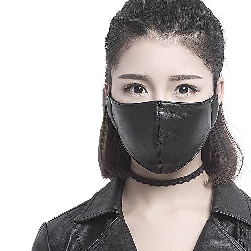 TingTingo PU Leather Face Mask PUNK Mouth Half Mask for Adult-Washable Breathable Adjustable Motorcycle Costume Mask for Men Women Black
