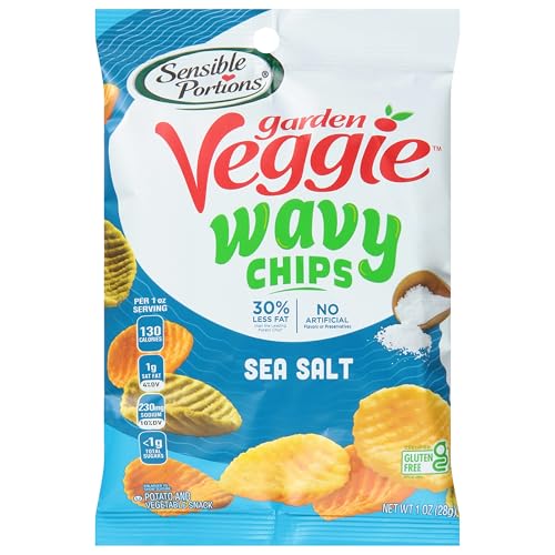 Sensible Portions Garden Veggie Wavy Chips, Sea Salt, Snack Size, 1 Oz (Pack of 24)