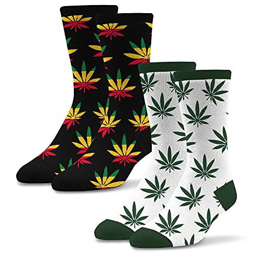 Socktastic Mens Weed - 2 Pack Of Funny Novelty Socks, Casual Crew Fits Shoe Size 8-13, Weed, Large US