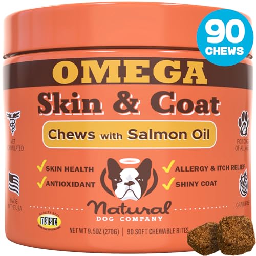 Natural Dog Company Skin & Coat Chews, Salmon & Peas Flavor, Dog Vitamins and Supplements for Healthy Skin & Coat, Itch Relief for Dogs with Allergies, with Biotin, Vitamin E, Omega 3, Antioxidant