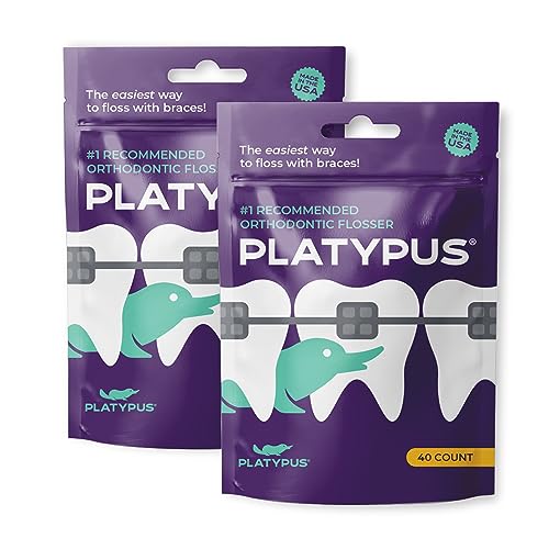 Platypus Orthodontic Flossers for Braces | Ortho Picks for Adults & Kids | Fits Under Arch Wire | Non-Damaging | Encourage Flossing Habits | Floss Teeth in Under Two Minutes (40 Count (Pack of 2))