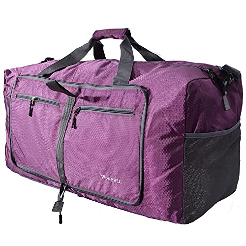 Woogwin Travel Duffel Bag Large Foldable Waterproof Overnight Bag for Beach Swim Bags Pool Sports Gym (60L Purple)