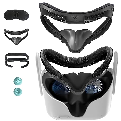 Hanpusen VR Face Pad for Oculus Quest 2 Accessories, 6-in-1 Set Facial Interface Bracket Face Cushion Cover, with 2pcs Sweat Proof Leather Foam Replacement, Lens Cover, Nose Pad, Shakes Stick Caps