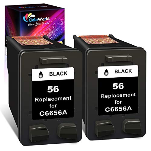 ColoWorld Remanufactured 56 Ink Cartridges Replacement for HP 56 XL 56XL Black Fit for HP OfficeJet 5610 6110 5510 4215 PhotoSmart 7660 7760 7960 DeskJet 5550 5650 450 PSC 1315 2210 Printer (2 Pack)