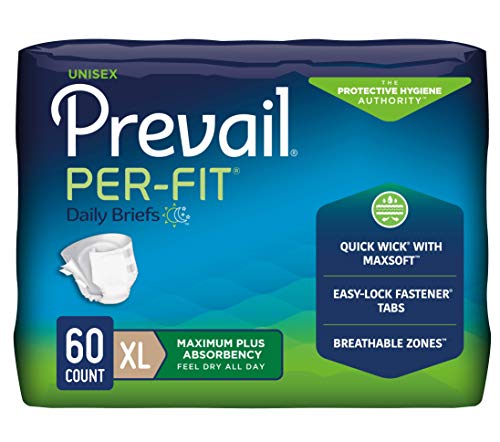 Prevail Proven | X-Large Per-Fit Incontinence Briefs with Tabs | Maximum Plus Absorbency | X-Large, 60 Count (Pack of 4)