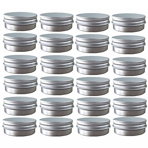 24 Pack (1 Oz/30ml) Screw Top Round Aluminum Tin Cans, Metal Tin Storage Jar Containers with Screw Cap for Lip Balm, Cosmetic, Candles, Salve, Make Up, Eye Shadow, Powder, Tea