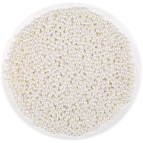 anezus Pearl Beads for Craft, 2000pcs Ivory Faux Fake Pearls, 4 MM Small Sew on Pearl Beads with Holes for Jewelry Making, Bracelets, Necklaces, Hairs, Crafts, Decoration and Vase Filler