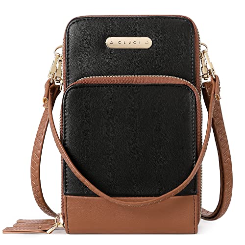 CLUCI Small Crossbody Bag for Women Leather Cellphone Shoulder Purses Fashion Travel Designer Wallet Black with brown