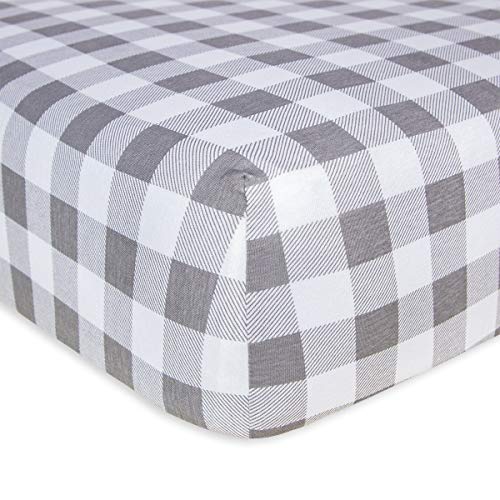 Burts Bees Baby Pattern Fitted Crib Sheet Organic Cotton BEESNUG - Gingham Grey Buffalo Check, Fits Unisex Standard Bed and Toddler Mattress, Infant Essentials, 28 x 52 x 5.5 Inch 1-Pack