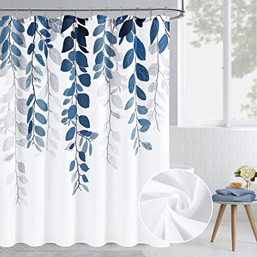BOODII Blue Eucalyptus Shower Curtain for Bathroom Floral Watercolor Leaves on The Top Botanical Nature Fabric Bath Curtain Country Plant Cloth Bathroom Decor 72x72