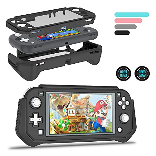 Protective Case for Nintendo Switch Lite, Full Protection Switch Lite Cover, TPU Shock-Absorption and Anti-Scratch for Nintendo Switch with Bult-in Screen Protector & Thumb Grip Caps, Black
