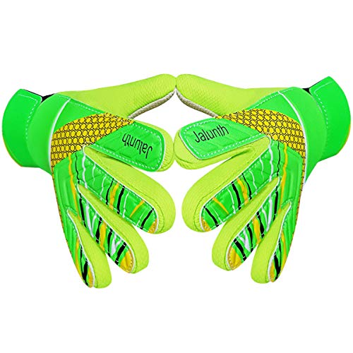Jalunth Kids Youth Soccer Goalkeeper Goalie Gloves Boys Girls Goal Keeper Field Player Glove Ages 9-10 Years Old Anti-Slip Latex Palm Soft Pu Hand Back Size 7 Green