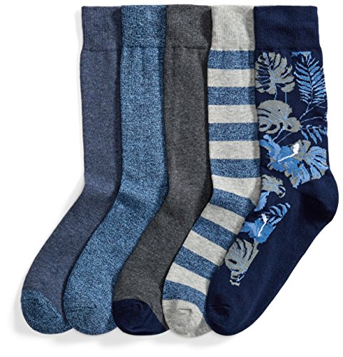 Amazon Essentials Men's Patterned Socks (Previously Goodthreads), 5 Pairs, Blue/Grey, One Size
