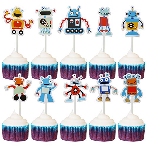 Mulukaya 30Pcs Robot Cupcake Toppers Dessert Cake Picks Treat for Baby Birthday Party Supplies
