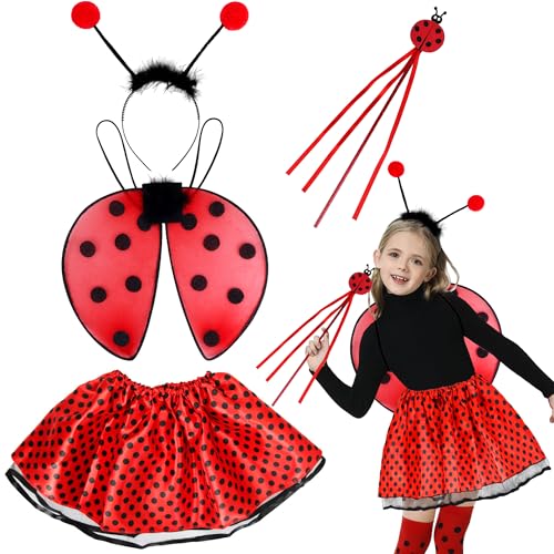 Orgoue Ladybug Costume Accessories, Lady Bug Costumes for Girls Kids Ladybug Costume Set for Carnival Dress up Cosplay Party (red)