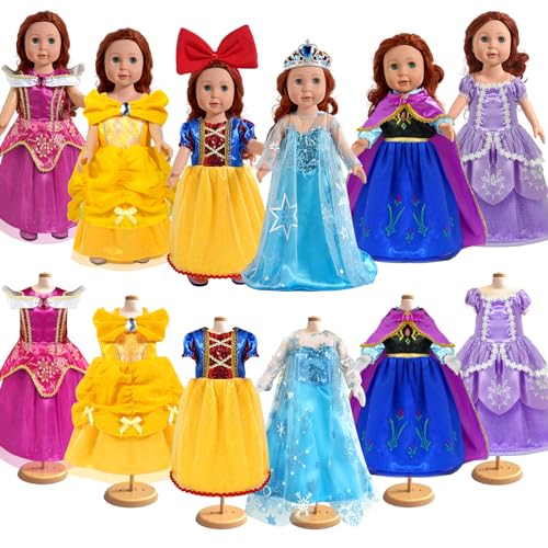 18 inch Doll Clothes Accessories - 6Pcs Different Princess Costume Dress