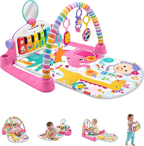 Fisher-Price Baby Playmat Deluxe Kick & Play Piano Gym With Musical Toy Lights & Smart Stages Learning Content For Newborn To Toddler, Pink