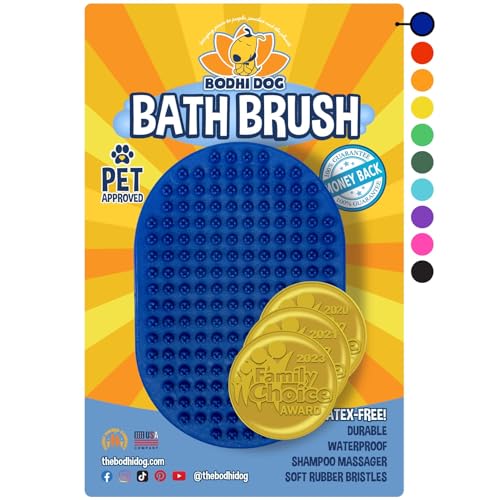 Bodhi Dog New Grooming Pet Shampoo Brush | Soothing Massage Rubber Bristles Curry Comb for Dogs & Cats Washing