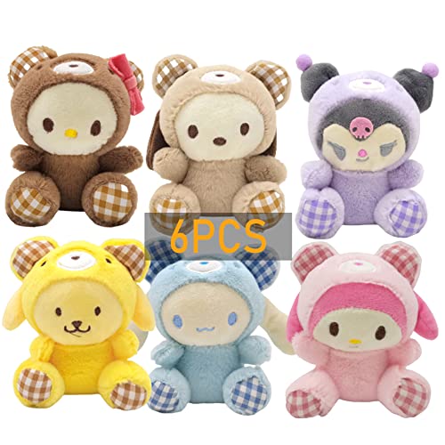 YOHAXAM Cute Plush Toy,6pcs Cute Ku-romri Plush, Ml-eoddy Plush,Sa-rrnioo Plush, Anime Cute PP Material Short Plush Cool Soft Doll Gift for Kids-4.7in