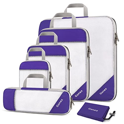 Gonex Compression Packing Cubes Mesh Organizers L+M+S+XS+Slim+Laundry Bag Purple