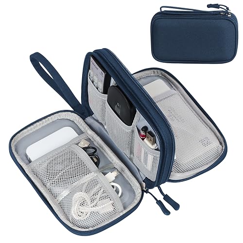 FYY Electronic Organizer, Travel Cable Organizer Bag Pouch Electronic Accessories Carry Case Portable Waterproof Double Layers Storage Bag for Cable, Cord, Charger, Phone, Earphone, Medium Size, Navy