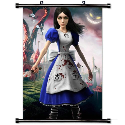 Wall Posters 23.6 X 35.4 Inch, Alice Madness Returns Girl Dress Knife Cheshire Cat (60cm X 90 cm) Fashionable Home Decor Wall Scroll Poster Fabric Painting