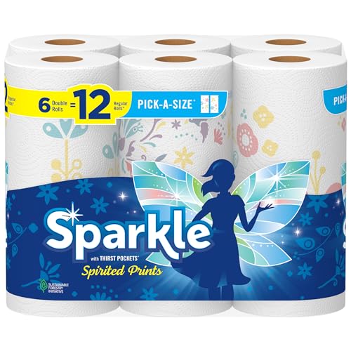 Sparkle Pick-A-Size Paper Towels, Spirited Prints, 6 Double Rolls = 12 Regular Rolls, Everyday Value Paper Towel With Full And Half Sheets