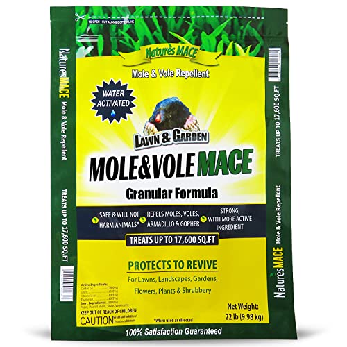 Nature's MACE Mole & Vole Repellent 22 lb Granular/Covers 17,600 sq. ft. / Keep Moles & Voles Out of Your Lawn and Garden/Guaranteed to Repel Moles/Safe to use Around Home, Children, & Plants