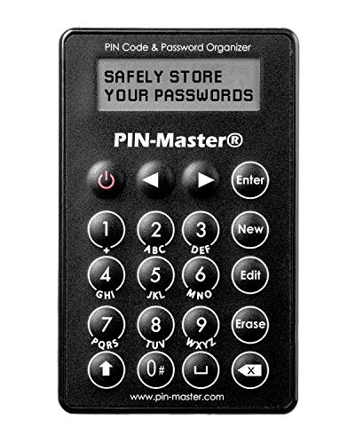 PIN-Master PIN Code & Password Manager (Up to 125 Codes) - Electronic PIN Code & Password Organizer - Basic Password Keeper - Electronic Password Journal - Password Book Small and Practical Size