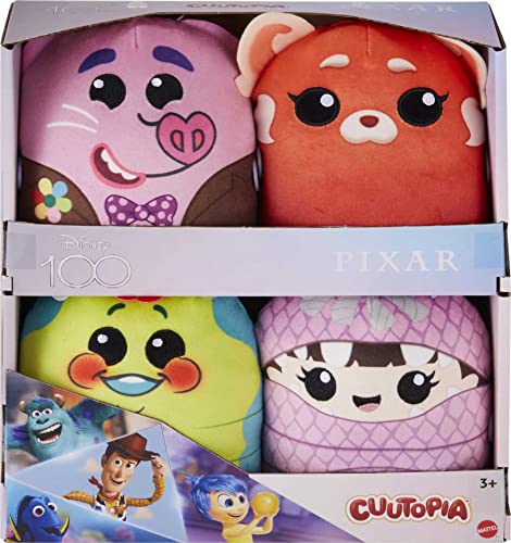 Mattel Disney100 Pixar Pals Cuutopia 4 Plush Toys, 5 Inch Plush Pillow Dolls of Key Movie Characters, Collectible Gift