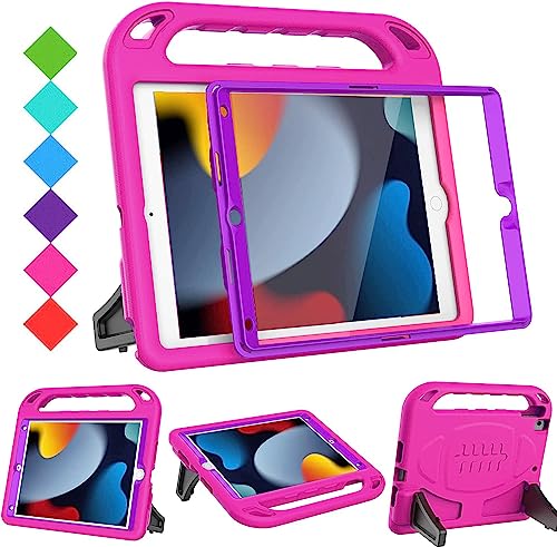 BMOUO Kids Case for New iPad 10.2 2021/2020/2019-iPad 9th/8th/7th Generation Case with Built-in Screen Protector,Shockproof Handle Stand Kids Case for iPad 10.2' 2021/2020/2019 Latest-Rose and Purple