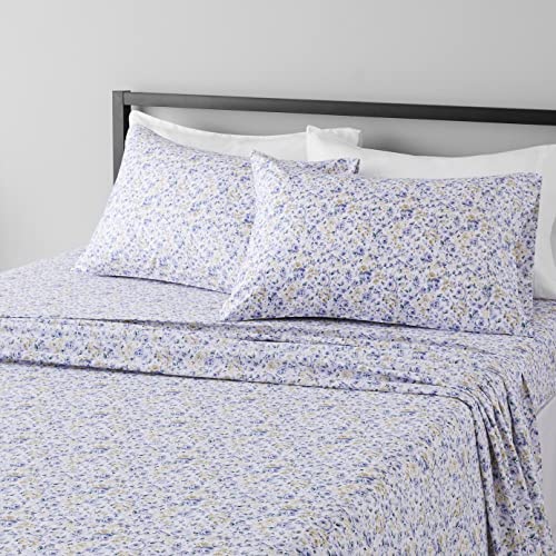 Amazon Basics Lightweight Super Soft Easy Care Microfiber Bed Sheet Set with 14' Deep Pockets - Full, Blue Floral