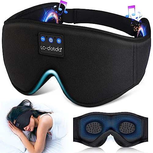 LC-dolida Sleep Headphones, 3D Sleep Mask Bluetooth Wireless Music Eye Mask, Sleeping Headphones for Side Sleepers Sleep Mask with Bluetooth Headphones Ultra-Thin Stereo Speakers Perfect for Sleeping