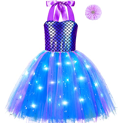 KAKALVER Mermaid Costume for Girls Mermaid Dress LED Light Up for Mermaid Birthday Decorations Halloween Dress Up Gifts