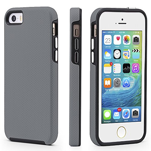CellEver Compatible with iPhone 5/5s/SE (2016 Edition) Case, Dual Guard Protective Shock-Absorbing Scratch-Resistant Rugged Drop Protection Cover Designed for iPhone 5/5S/SE 2016 (Gray)