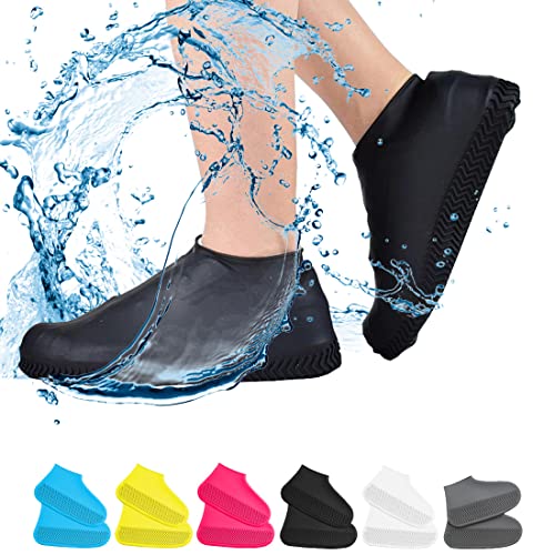 VBoo Waterproof Shoe Covers, Non-Slip Water Resistant Overshoes Silicone Rubber Rain Shoe Cover Outdoor cycling Protectors apply to Men, Women, Kids (Large, Black)