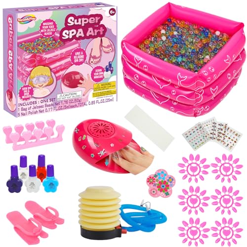 Kids Spa Kit for Girls, The Spa Deluxe Gift Set Include, Kids Nail Polish Set for Girls, Soothing Water Beads Foot Spa for Kids, Pink Inflatable Foot Tub