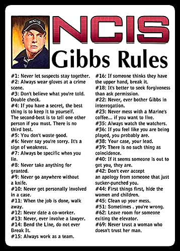 NCIS Gibbs Rules 69 Rules Aluminum Metal Sign for Home Coffee Wall Decor 8x12 Inch