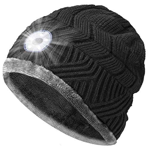 Rechargeable LED Beanie Hat with Headlamp - Winter Running Camping Gifts for Men Women Kids