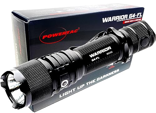 PowerTac Warrior G4-FL 4200 Lumen (Wide Beam) Tactical Handheld Flashlight High Lumen, Waterproof, USB Rechargeable Flashlight and Dual-Charging Magnetic Police Duty LED Flashlight