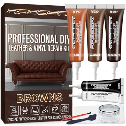 ARCSSAI ARCSSAL Brown Leather Repair Kit for Furniture, Leather Couch Repair Kit for Sofa, Jacket, Car Seats and Purse with Super Easy Instructions, Restores Any Material, Bonded, Pleather, Genuine