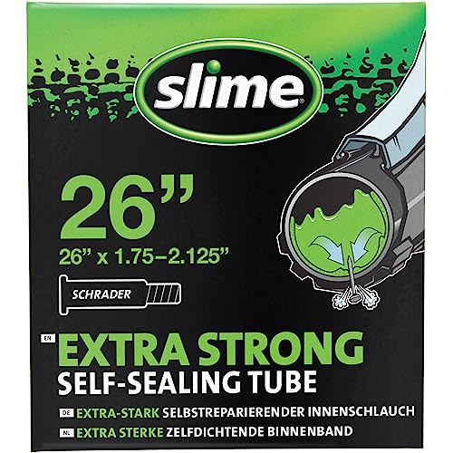 Slime 30045 Bike Inner Tube with Slime Puncture Sealant, Extra Strong, Self Sealing, Prevent and Repair, Schrader Valve, 26' x 1.75-2.125'