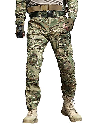 OCANXUE Tactical Pants Camo Cargo Pants for Men Outdoor Hiking Pants Ripstop Work Pants Multi Pocket Pants No Belt No Knee Pads CP Camo 36