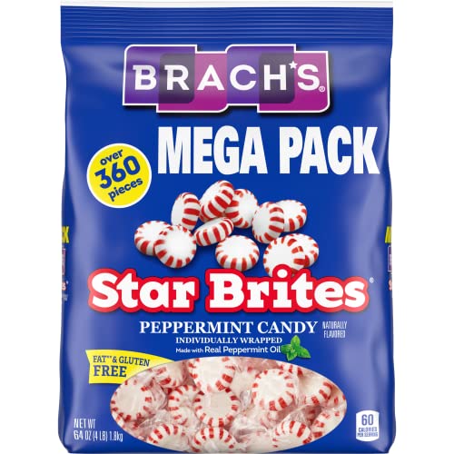 Brach's Star Brites Peppermint Candy, Individually Wrapped Candy, Mega Pack, 4 Pound Bulk Bag (360 Pieces)
