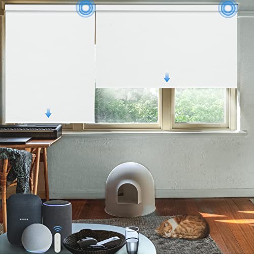 MANSNIX Motorized Blinds with Valance Remote Control Upgraded Smart Blackout Roller Shades Electric Automatic Window Blinds for Windows Blinds & Shade.(White,34' Wx72 H)